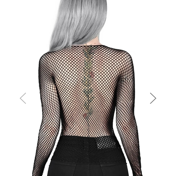 Killstar Hellrazor Fishnet Top Long Sleeve Black - Picture 3 of 3